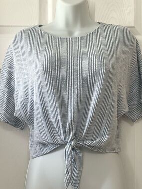 Light Blue Striped Tie-Front Crop Top